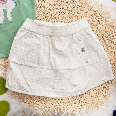 Conj. Blusa Buquê de Flores com Laço e Short Saia - Verde e Areia